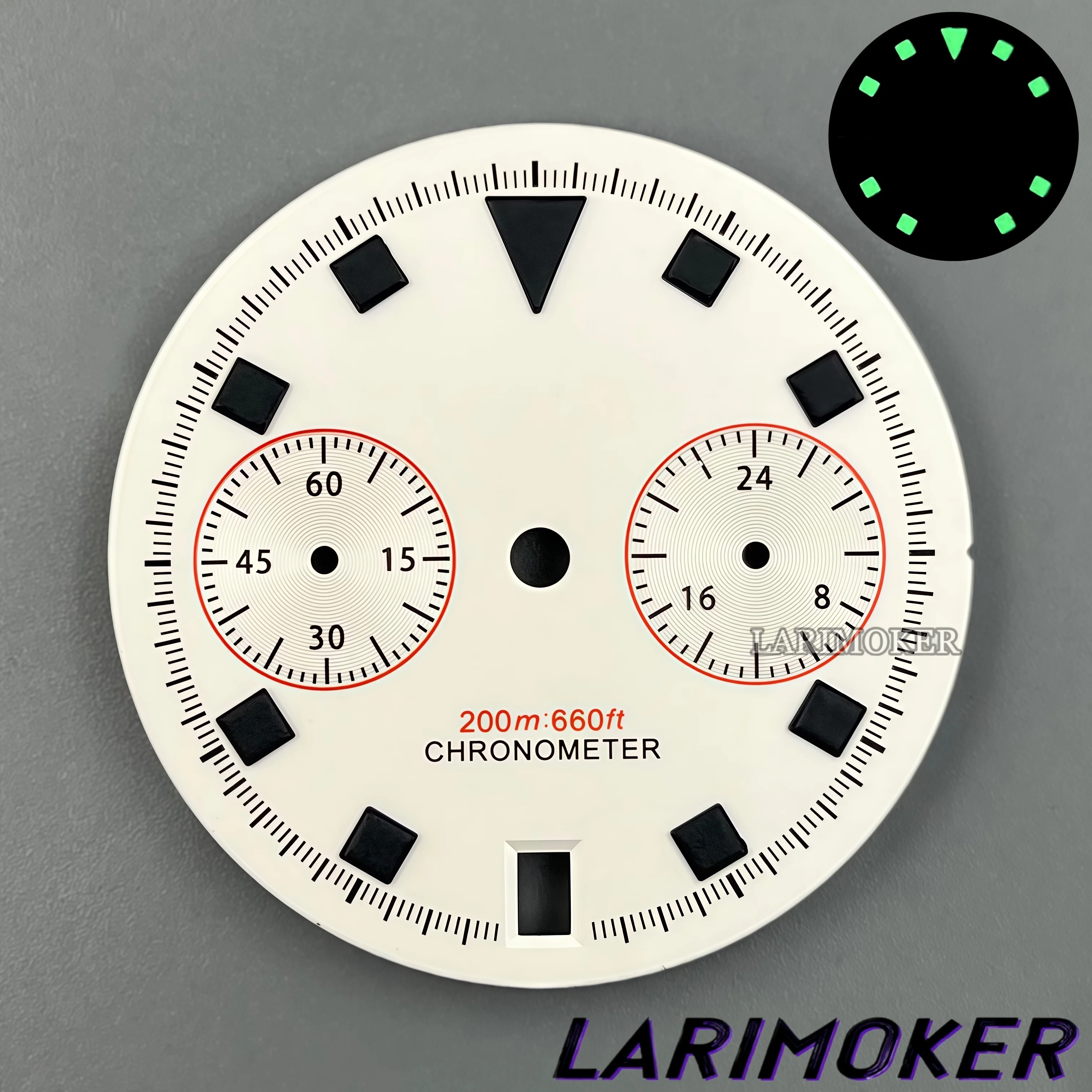 LARIMOKER VK64 Dial 30mm Quartz Watches Parts Black Blue White Watch Dial Green Luminous Hands 6 O'clock Date Fits VK64 Movement