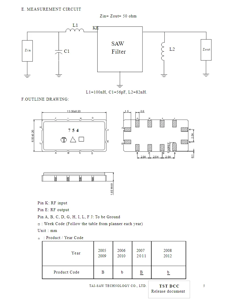 2PCS Brand new original TB0754A code 754, brand new original genuine 104MHz packaged SMD SAW filter in stock