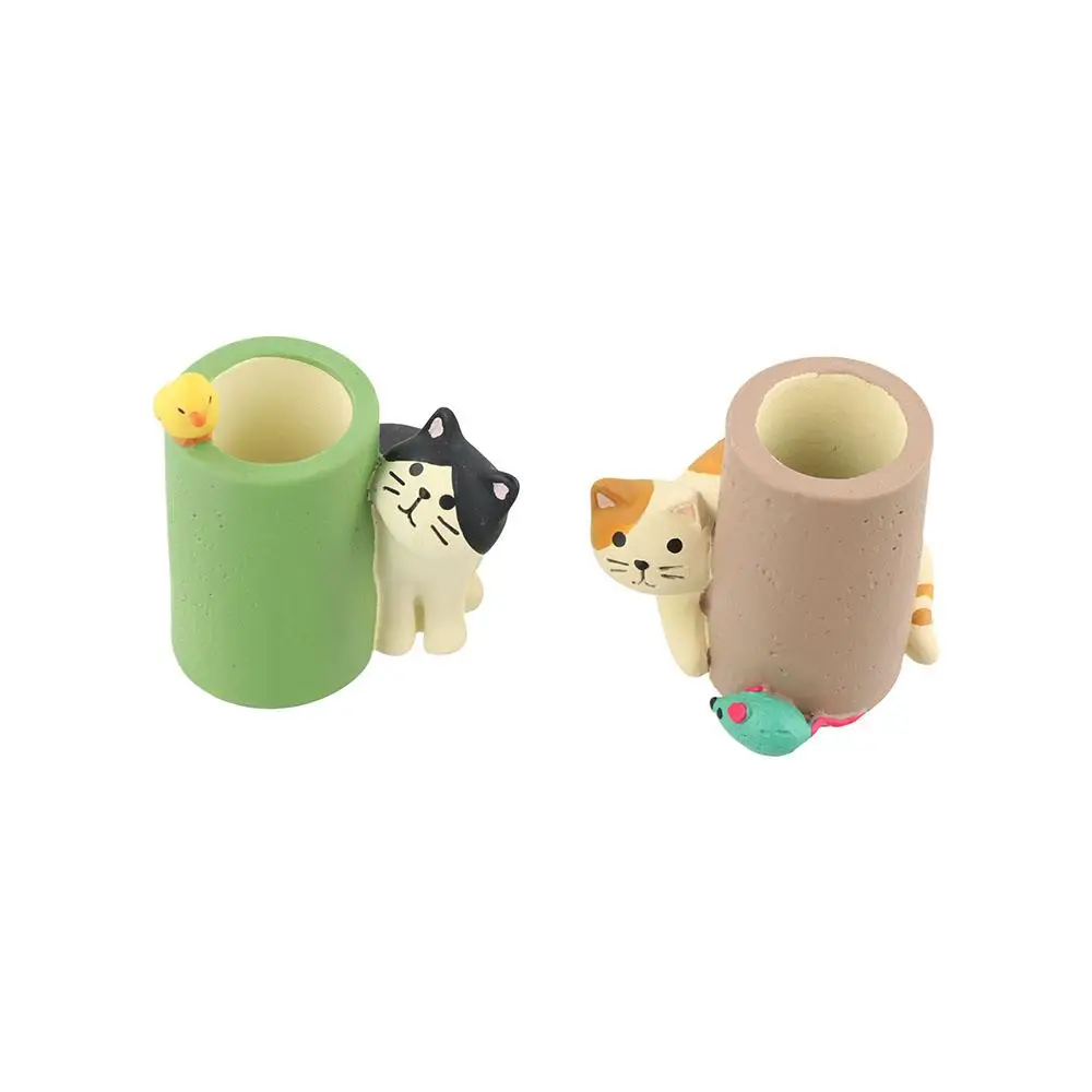 

Cat Ornaments Desk Pen Holder Resin Cute Cat And Mouse Single Pencil Holder Small Desk Organizer Cosmetics Makeup Organizer