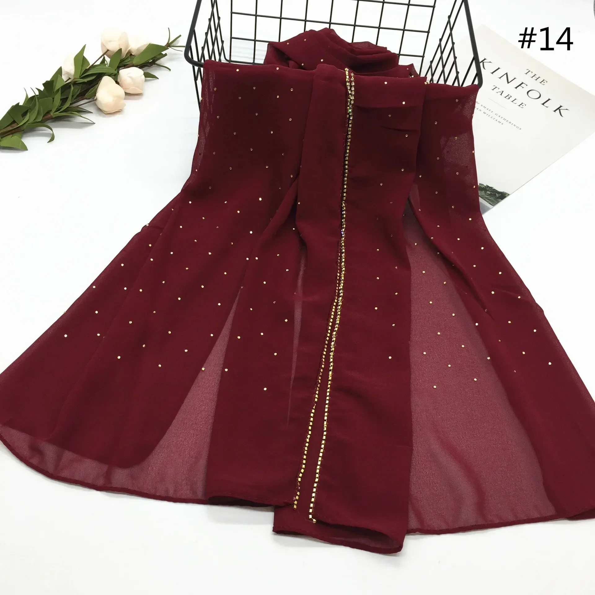 

Rhinestone Edge Bubble Pearl Chiffon Hijab Women Shawl Headscarf Turban Head Wrap Scarves Bandana Bufanda Foulard Turbante Mujer