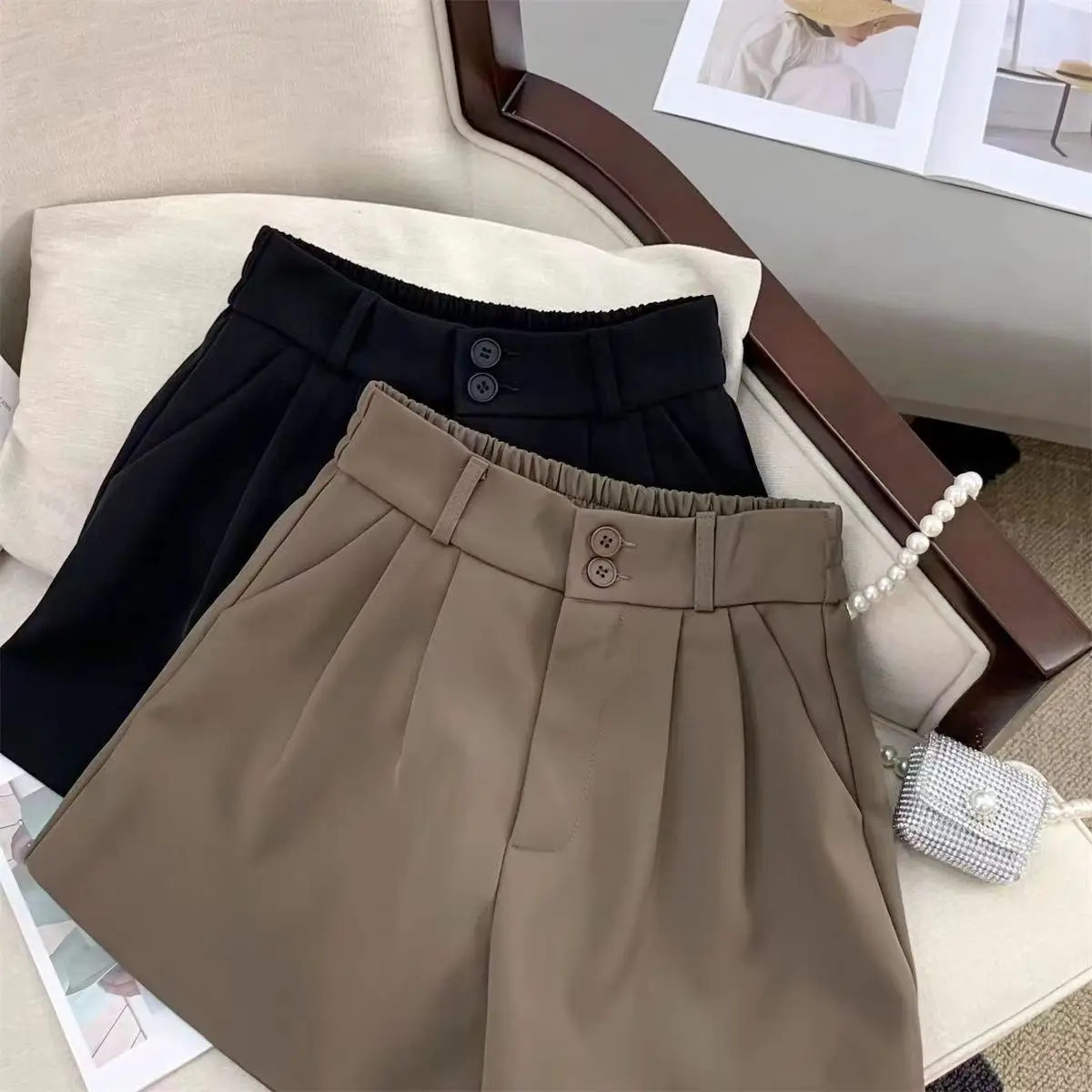 

spring shorts female college style High Waist Wide Leg Short Comfortable Elastic Casual Vintage Female Trousers Fashion A28