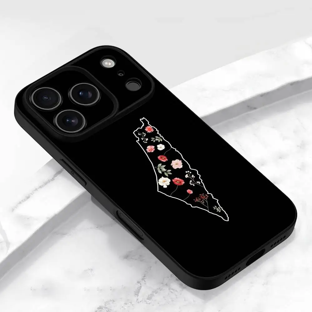 حافظة هاتف Flower P-Palestines-s Hattah Keffiyeh لهاتف iPhone 17,16,15,14,13,12,11,Pro,Max,Plus,E,Air,Mini غطاء أسود واقٍ