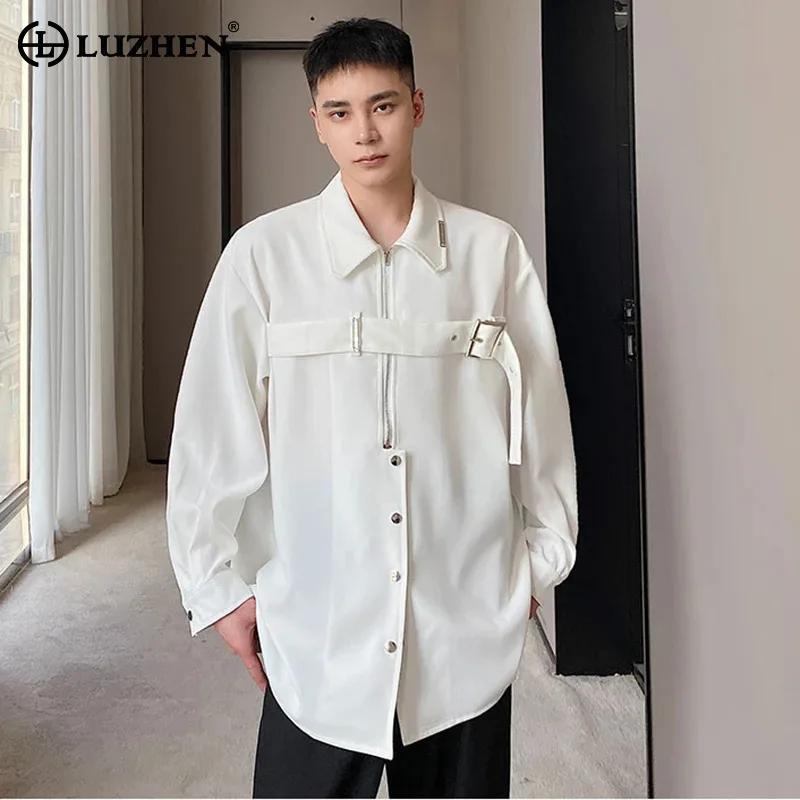 

LUZHEN Original Niche Design Zipper Belt Decorate Loose Casual Elegant Shirts Men's Fashion 2025 New Solid Color Clothes JY3643