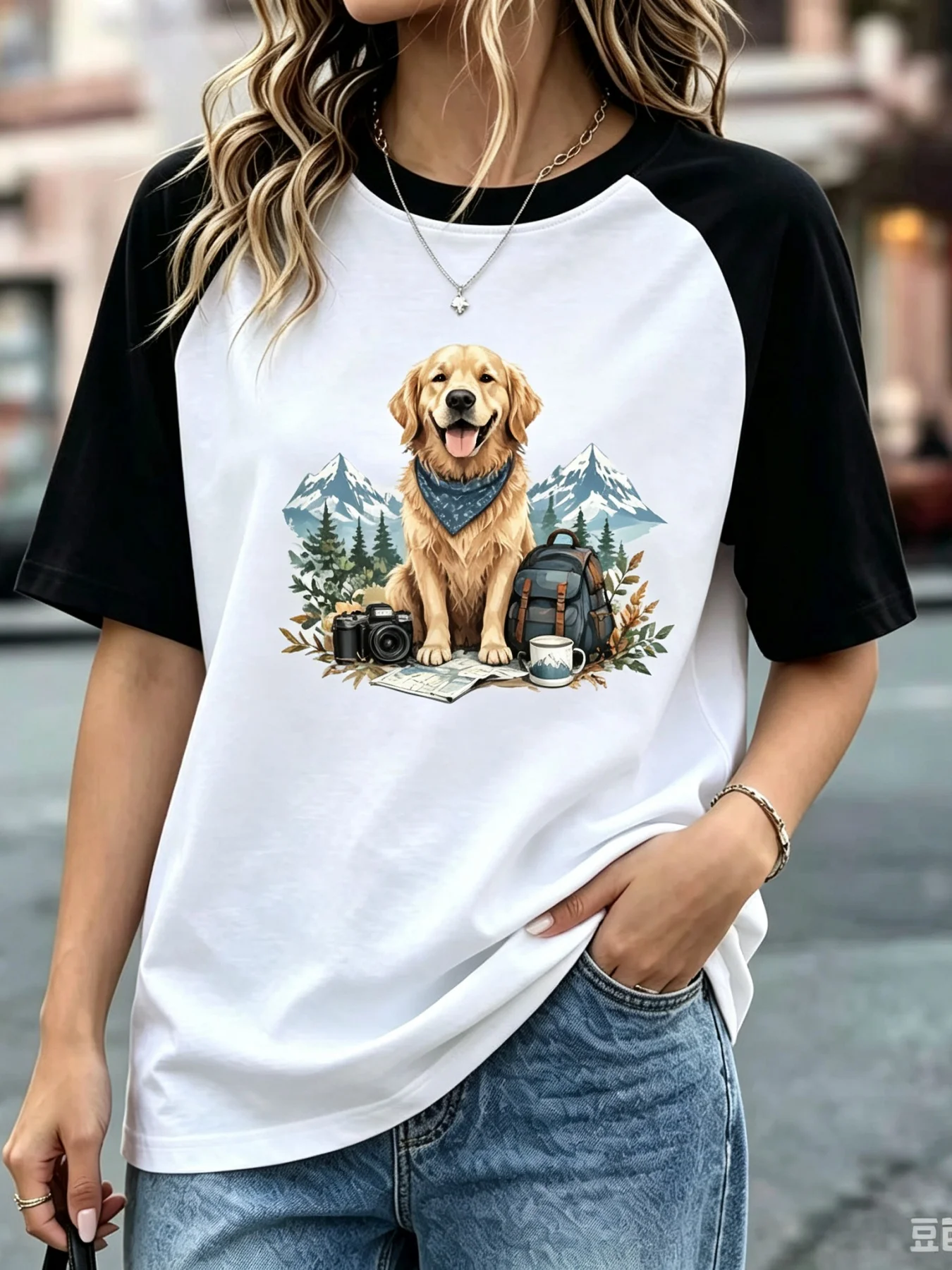 Women's Grey-White Raglan T-Shirt 'Go outside Explore Slowly' Bold Letter Print Loose Casual Tee for Comfortable Wear