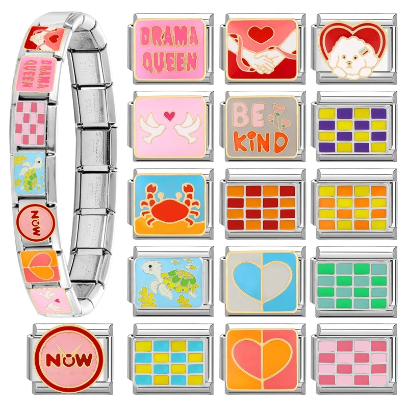 Creative Words Now Drama Queen Checkerboard Charm Italian Charm Links Fit 9mm Bracelet Stainless Steel Diy Making Jewelry Gifts