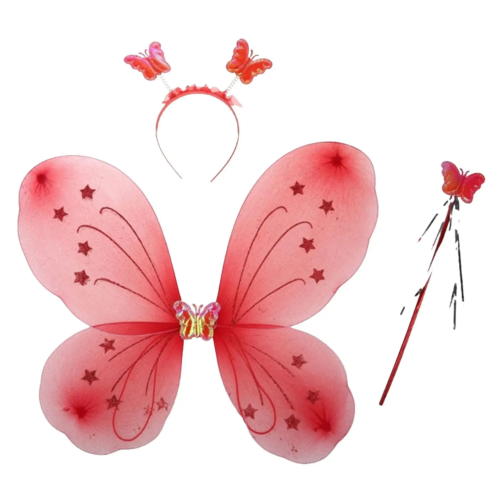 

Butterfly Wing Fairy Costume Silk Wire Kids Dress Up Outfit with Headband Angel Wand for Halloween Party