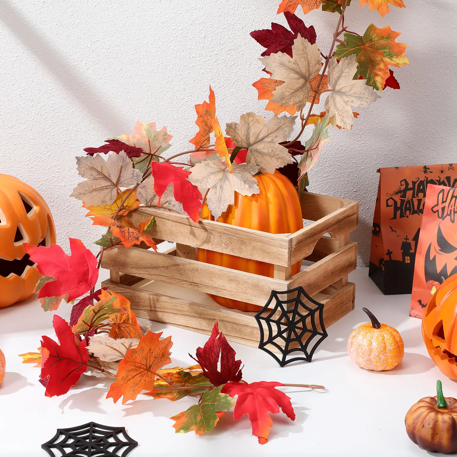 

5.74ft Simulated Maple Leaves Garland Lifelike Autumn Vine Decor for Fall Festival Thanksgiving Halloween Office Event