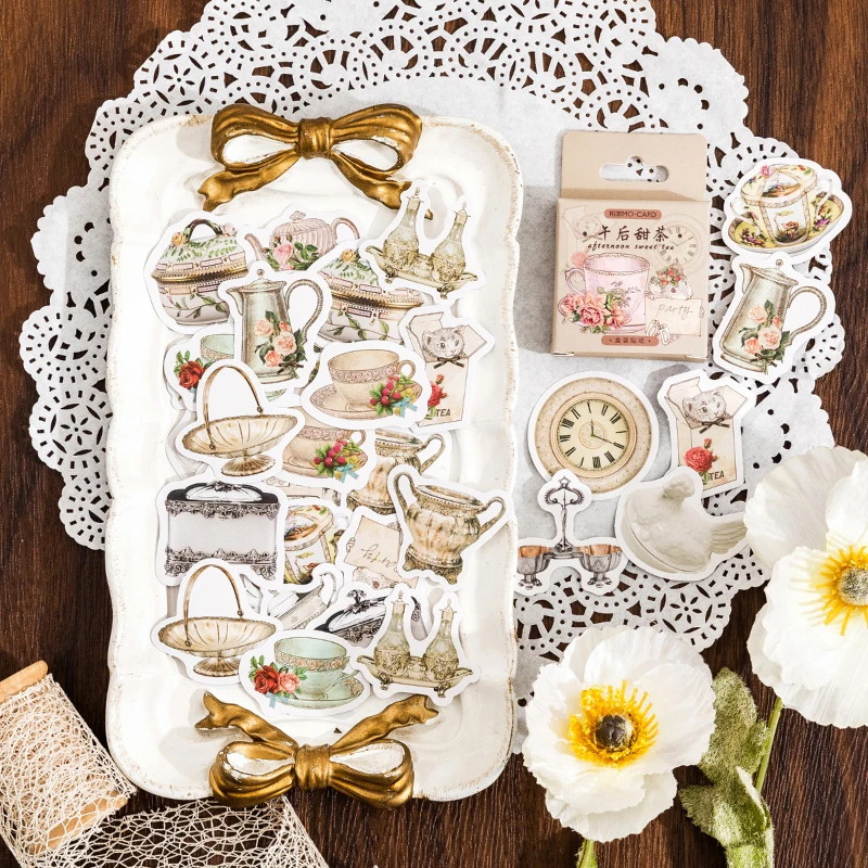 46Pcs/box Afternoon Tea Decoration Stickers Scrapbooking Stationery Planner Office Diary Junk Journaling Stationery