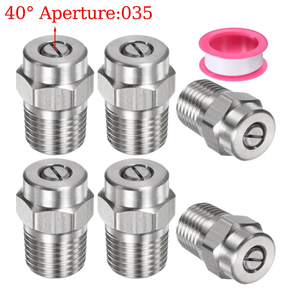 Pressure washer cleaning nozzle kit 7piece stainless steel with 40 degree fan spray and multiple aperture sizes for cleaning