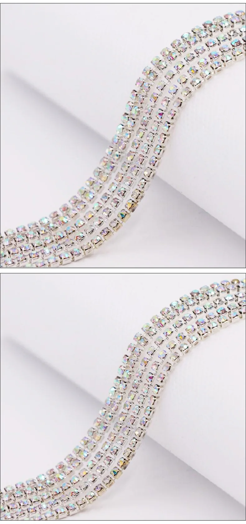

SS6,SS12(2mm,3mm) Crystal AB Dense Rhinestone Cup Chain Sliver/Gold Claw Strass Rhinestone Chain Trim