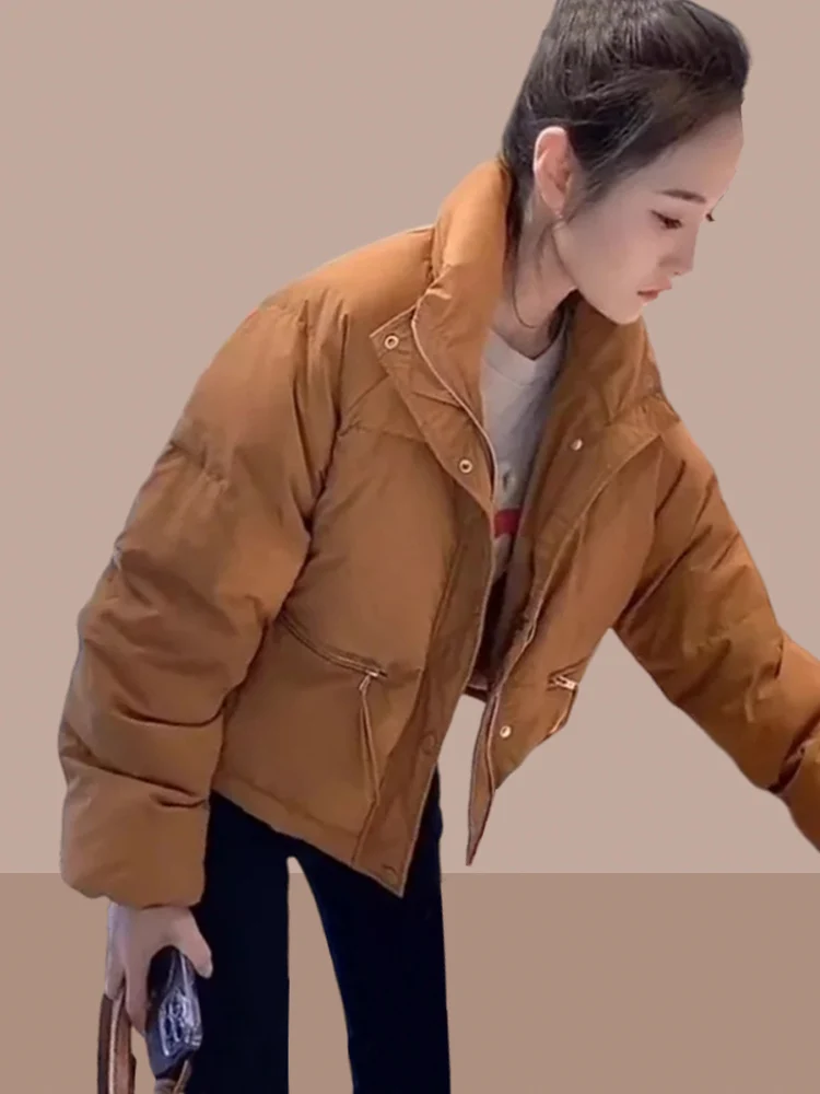 Women's Cotton Jacket Fleece Lined Quilted Short Thickened Autumn Winter New Style Korean Version Loose Fit Zipper Closure