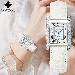 WWOOR Diamond Watch For Women Luxury Square Ladies Elegant Bracelet Wristwatch Japan Quartz Movement Waterproof Relogio Feminino