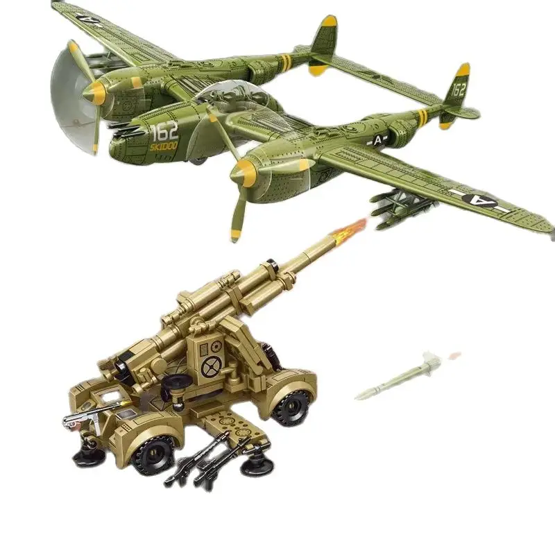 

2Types Military scene P38 Aircraft BF108 Fighter Building Blocks Airplane WW2 Army Bricks Toys for Children Boys