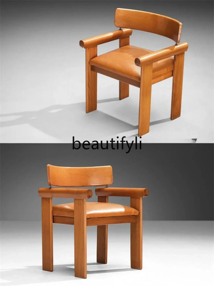 Medieval solid wood home dining chair light luxury leisure back chair wabi sabi retro style chair