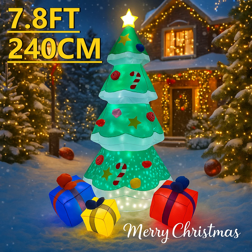 7.8FT عيد الميلاد عطلة نفخ ساحة زينة LED شجرة مع هدايا عيد الميلاد ديكور المنزل في الهواء الطلق داخلي الحلي لوازم الهدايا