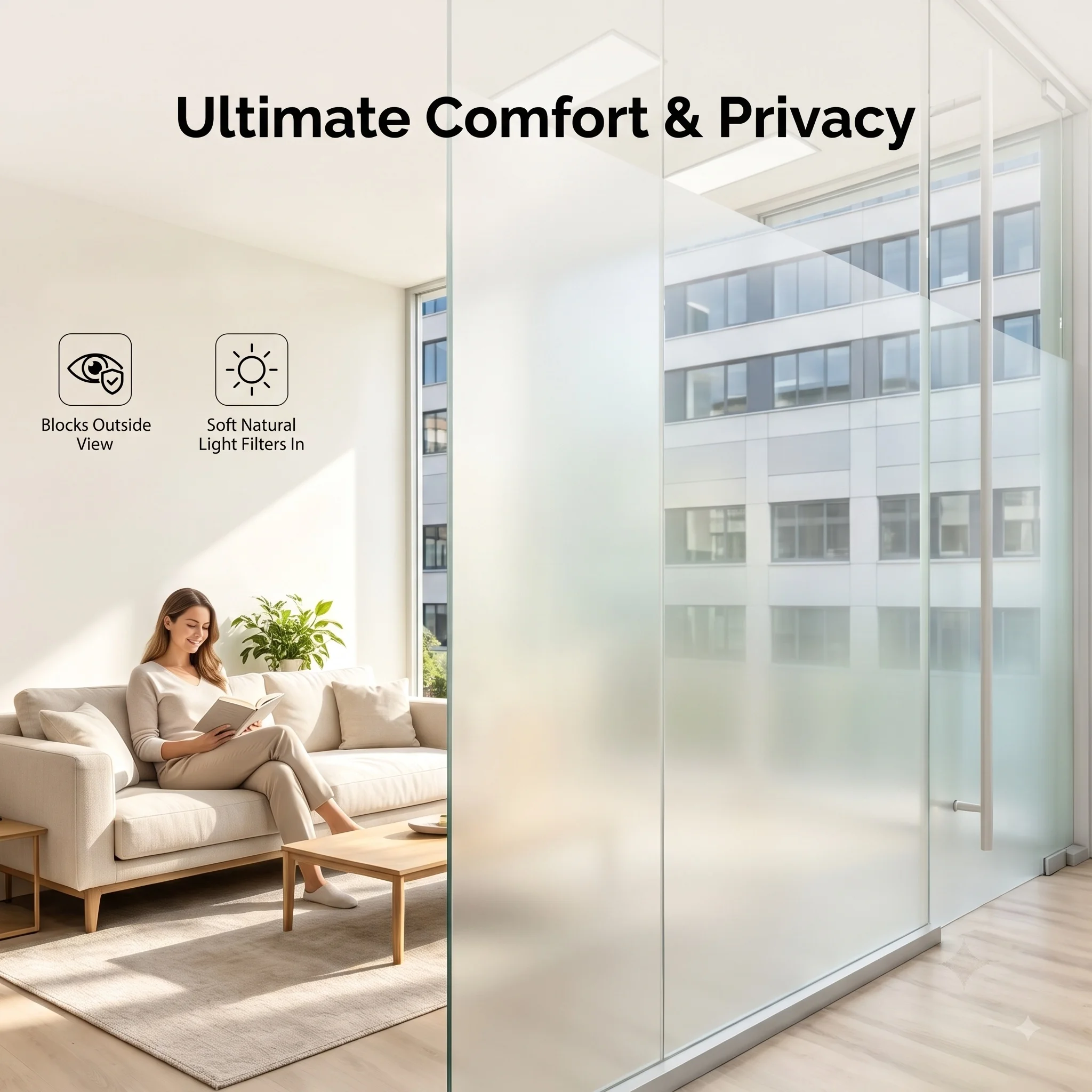 Self‑Adhesive Gradient Frosted Window Film, Privacy Protection Glass Sticker, Anti‑UV Light Filtering Window Film for Home Bath