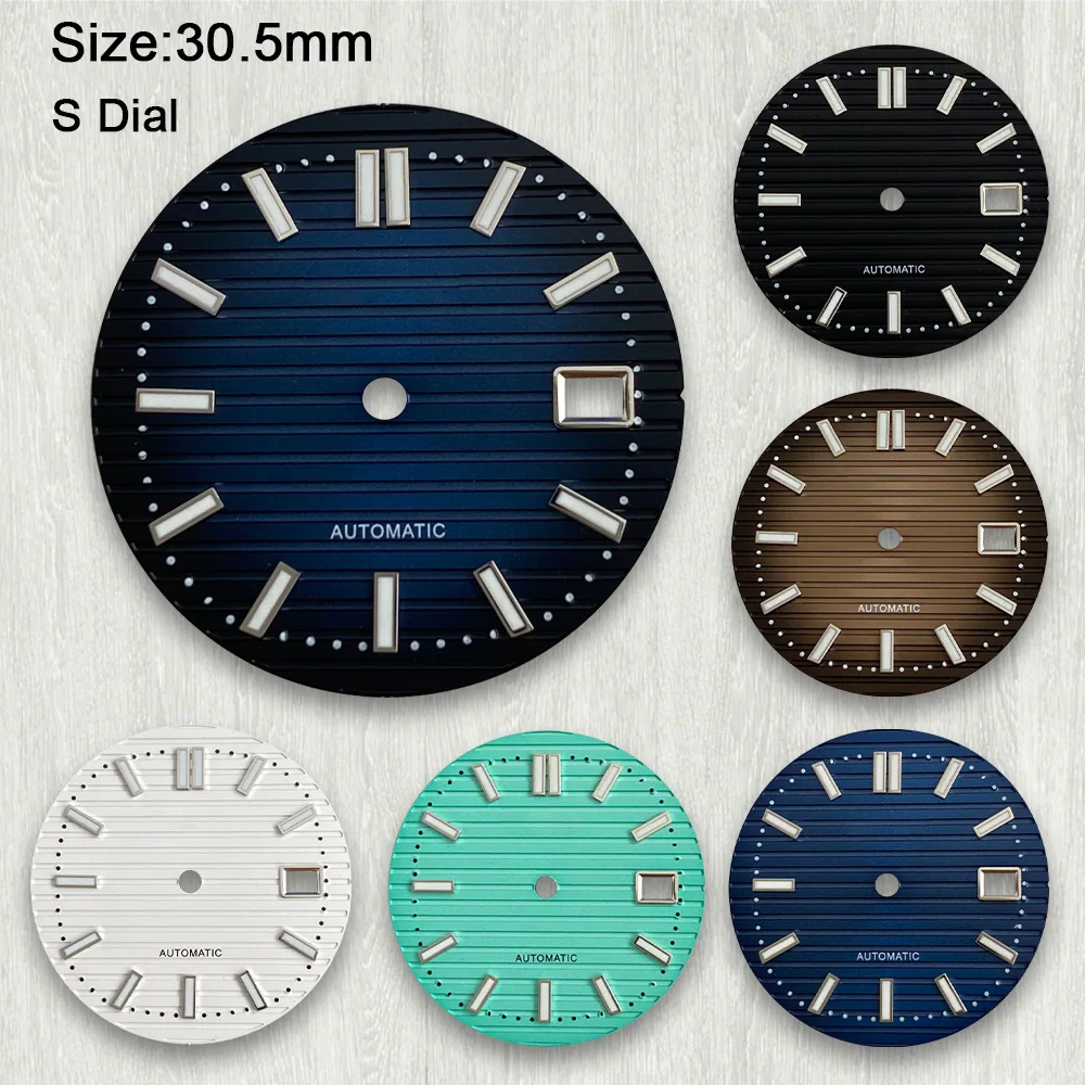 30.5mm S Logo Nautilus Sky blue Dial Green Luminous Suitable for NH35 NH36 Movement High-Quality Watch Modification Accessories