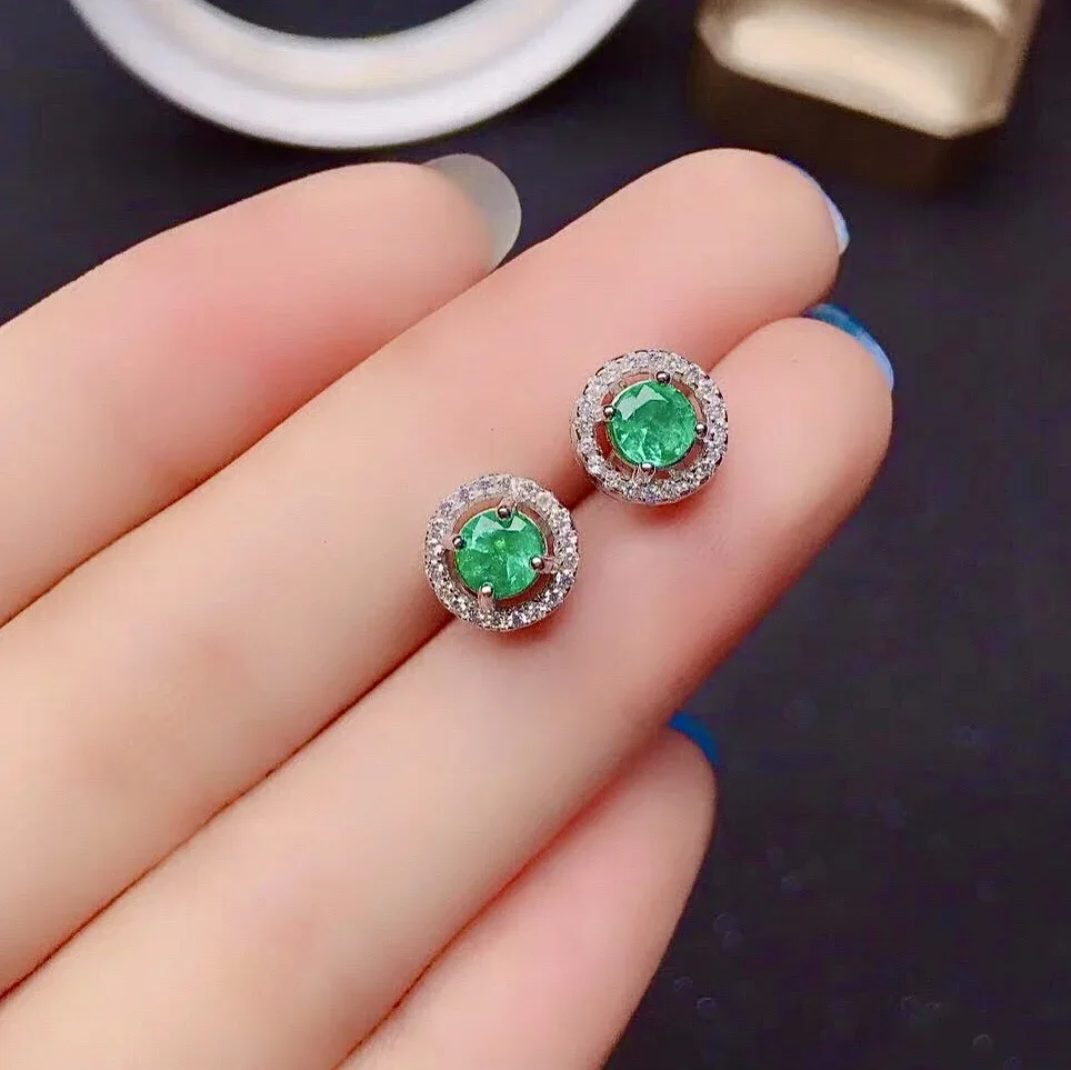 

Classic 925 Silver Emerald Stud Earrings for Daily Wear 4mm Round Natural Emerald Earrings Sterling Silver Emerald Jewelry