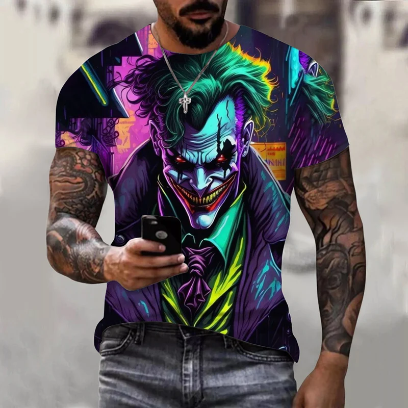 2024 Men\'s Summer 3d Clown Print T-Shirt Street Trend Hip Hop Short Sleeve Men\'s clothing Oversized t-shirt graphic t shirts