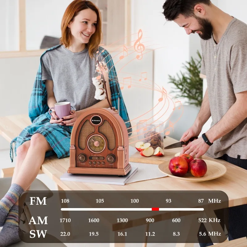 AM/FM/SW 3 نطاقات مكبر صوت راديو Type-C قابلة للشحن أجهزة الراديو المحمولة خمر دعم محرك USB TF BT مشغل موسيقى مع هوائي