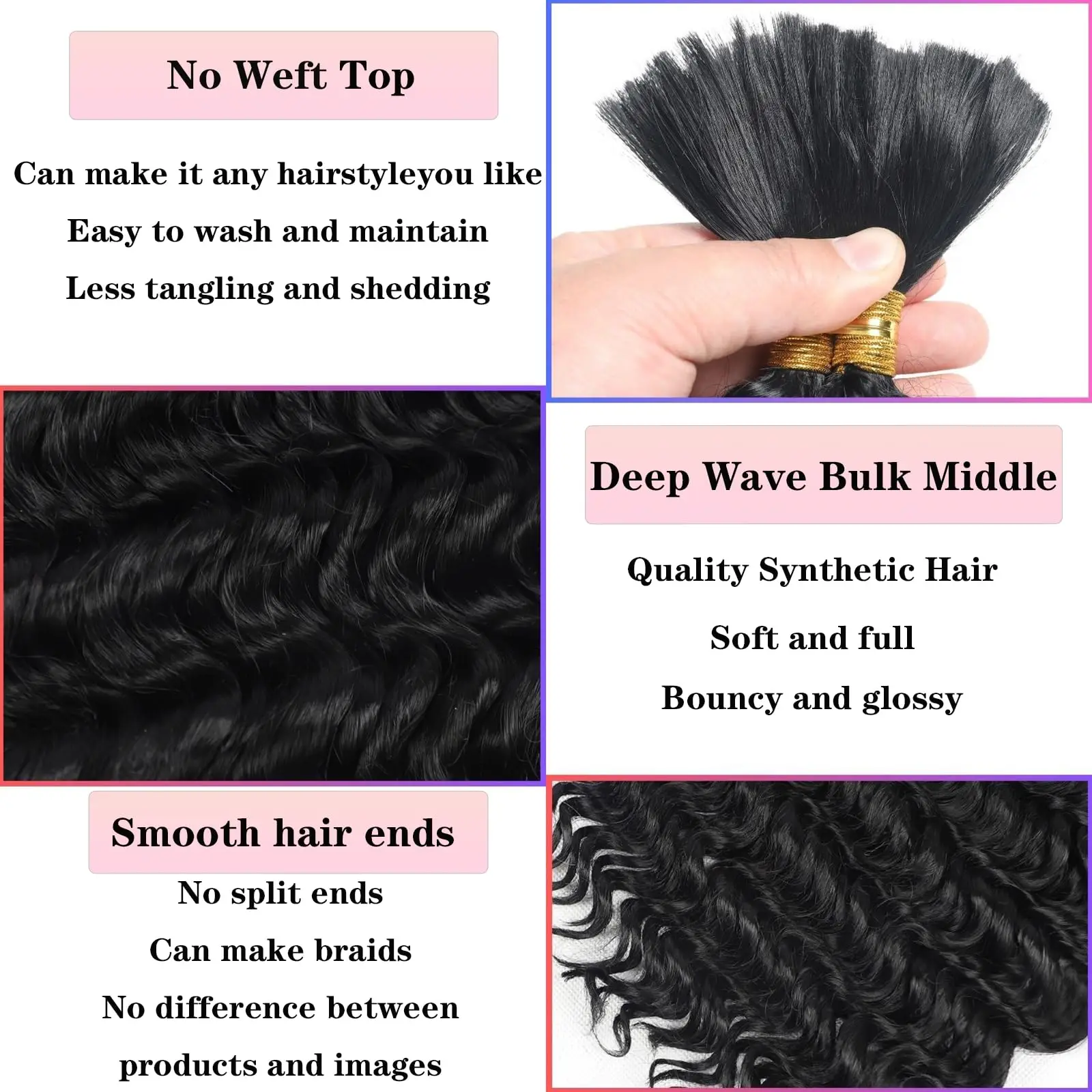 Extensiones de cabello brasileño sintético con ondas de agua profunda de 22 pulgadas - 180 g, extensiones de trenza rizadas sueltas para trenzas y peinados bohemios