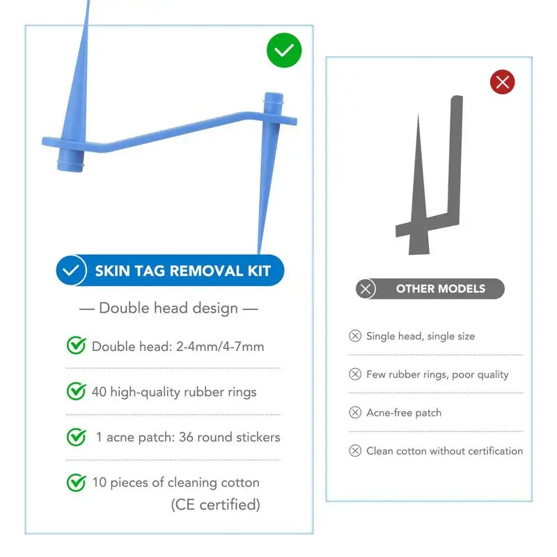 Kit removedor de etiquetas de piel, herramienta de reparación de bandas de piel de doble cabeza, seguro, con 40 bandas de goma para quitar 2-7mm