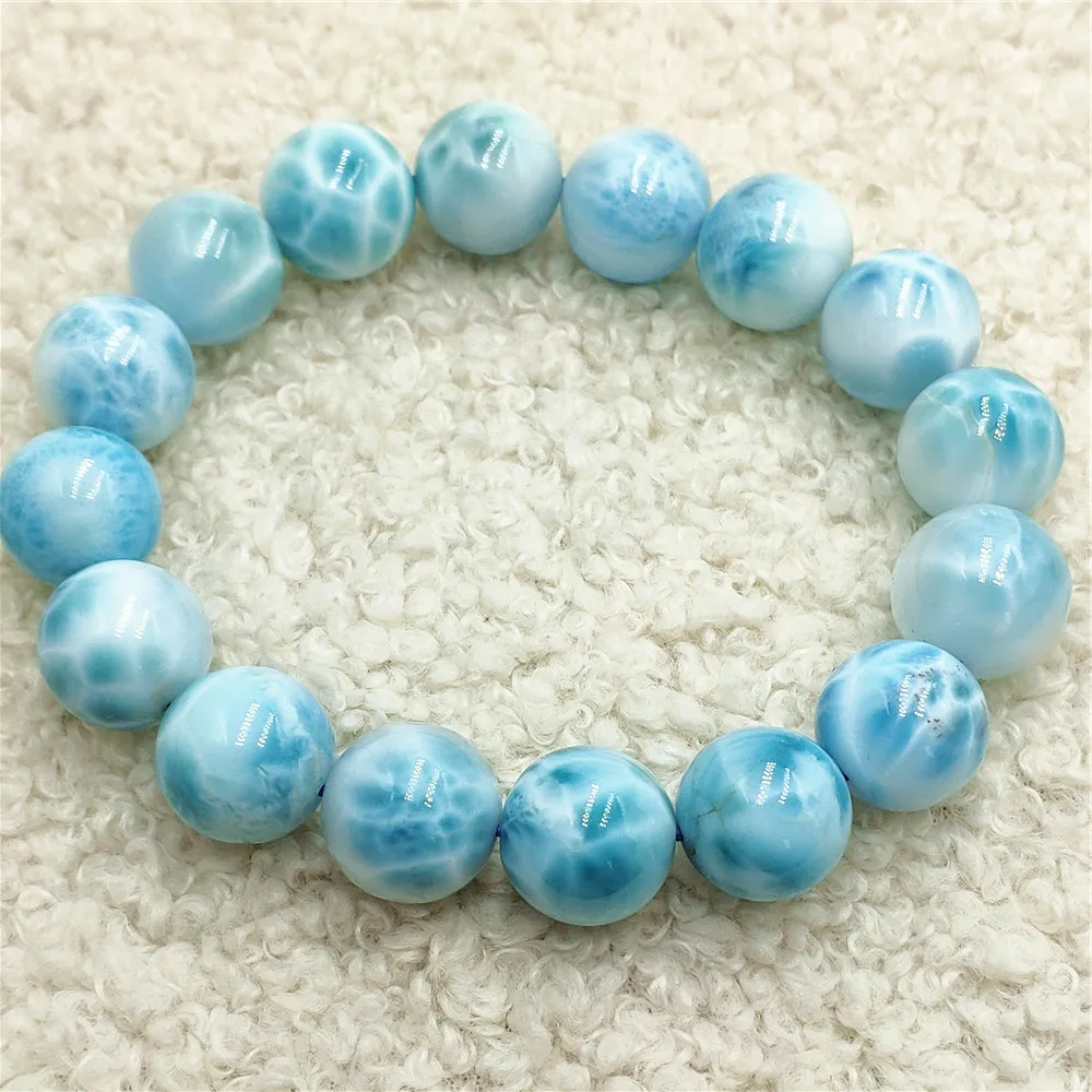 Natural Blue Larimar Gemstone Round Beads Bracelet Dominica Women Men 13mm Blue Larimar Beads Jewelry AAAAAA