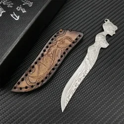 Flying Goddess Damascus Steel Handmade Mini Outdoor Small Fixed Blade Knife Camping Fruit Knife Portable Key Knife EDC Tool