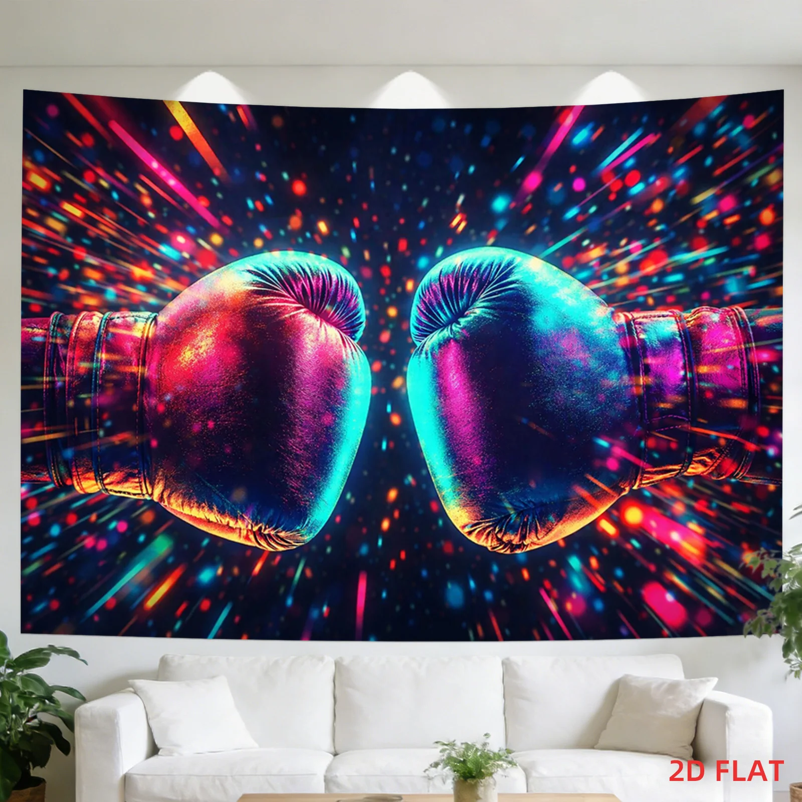 Neon Boxing Gloves Tapestry, Colorful Fight Art Wall Hanging, Sports Gym Dorm Decor, Vibrant Gamer Room Blanket