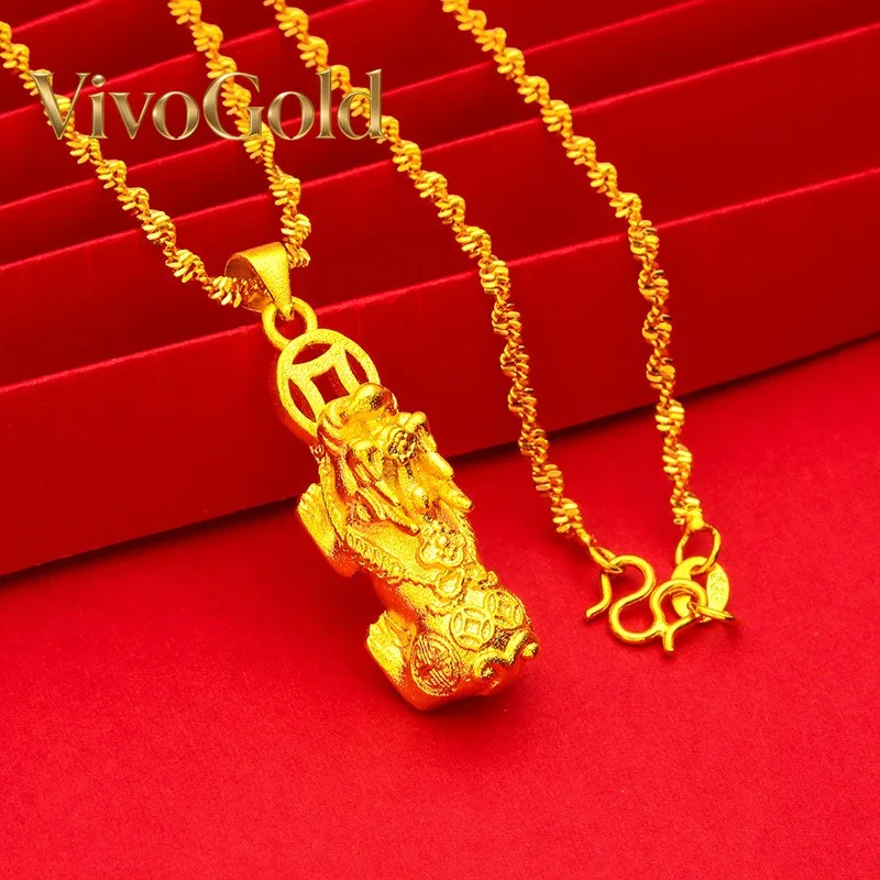 

Кулон-подвеска VivoGold Pixiu Coin Water Wave из 24-каратного золота AU999 унисекс - элегантный, идеально подходит для подарка, приносящий удачу и благословение