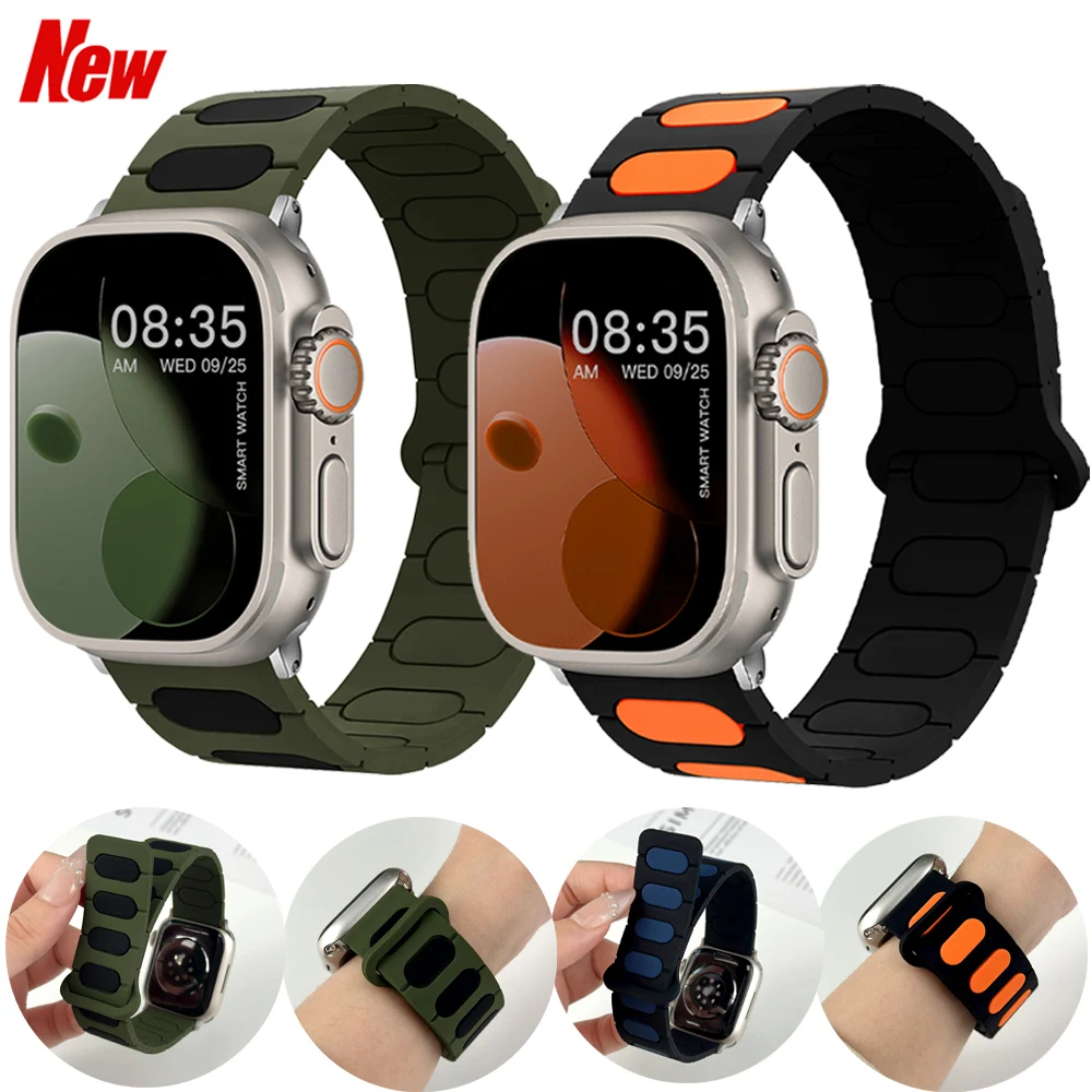 

Овальный магнитный силиконовый ремешок для Apple Watch Ultra 49 мм 46 45 44 42 41-38 мм спортивный ремешок для iwatch серии S11 S10 S9 S8 SE S7-1