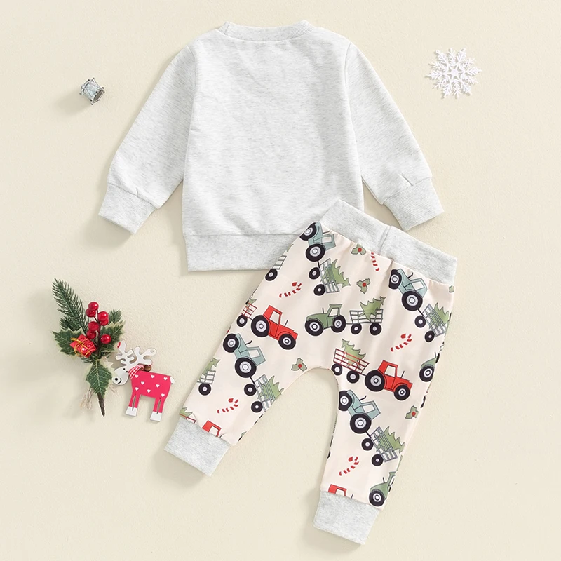 Christmas Baby Boy Outfit Believers Club Sweatshirt Top and Tractor Christmas Tree Pants 2Pcs Holiday Clothes Set