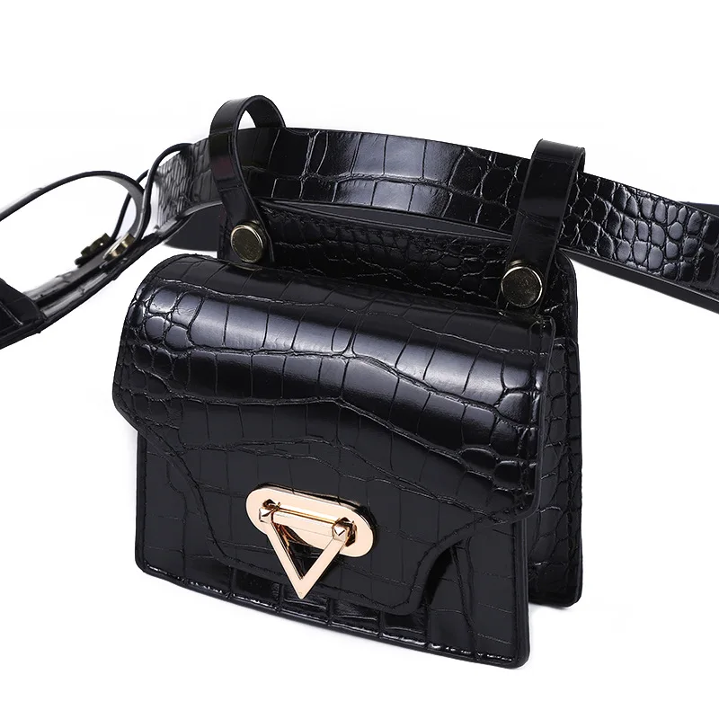 2 Piece Women\'s Belt Bag Luxury Designer Tactical Waist Bags Female Leather Flap Fanny Pack Shoulder Crossbody Chest Bag Purse