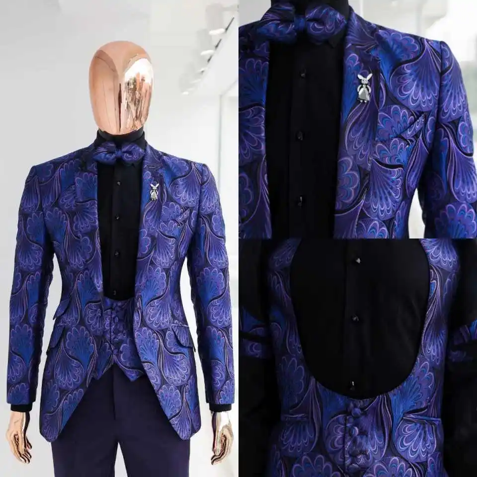 Stylish Men's 3-Piece Suit Intricate Pattern Formal Set Blazer Vest Pants for Luxury Occasions & Fashion Events Customized