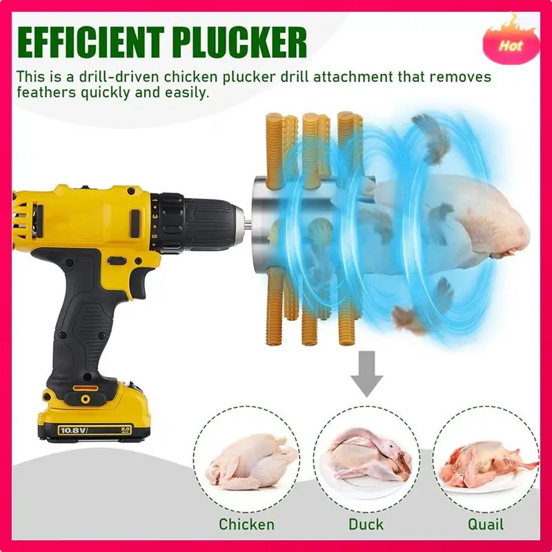 

AD-1 PCS De-Feather Poultry Remover, New 18 Fingers, Silver & Brown 0.4Inch Shank Chicken Plucker Drill, Poultry Plucker Machine