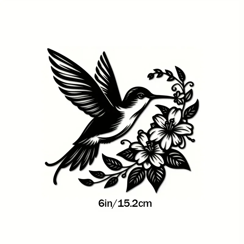 Black Hummingbird with White Flowers Vinyl Sticker, Elegant Durable Decal for Laptop, Bottle, Truck, Phone, Window, Wall Decor
