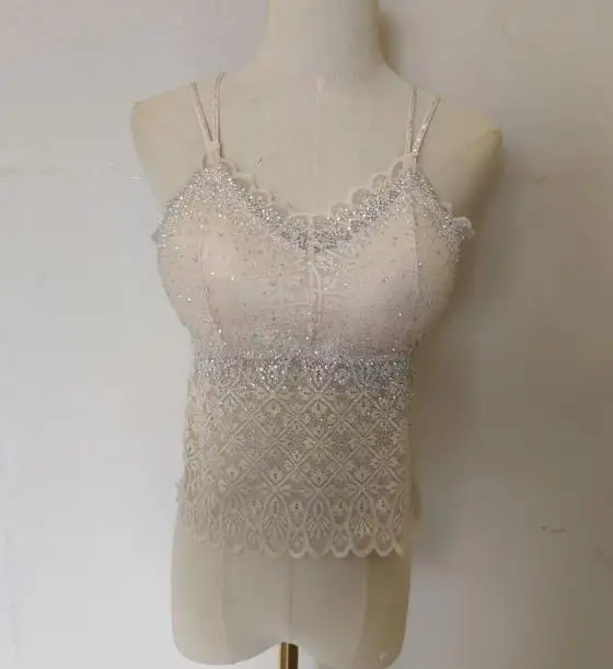 black lace camis women sexy rhinestones camisole