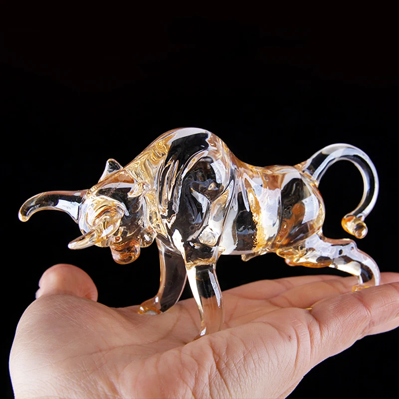 Champagne Crystal Bull Figurine Art Glass Animal Figure Statues Souvenir Sculpture Home Office Decor Gift For Dad/Boyfriend