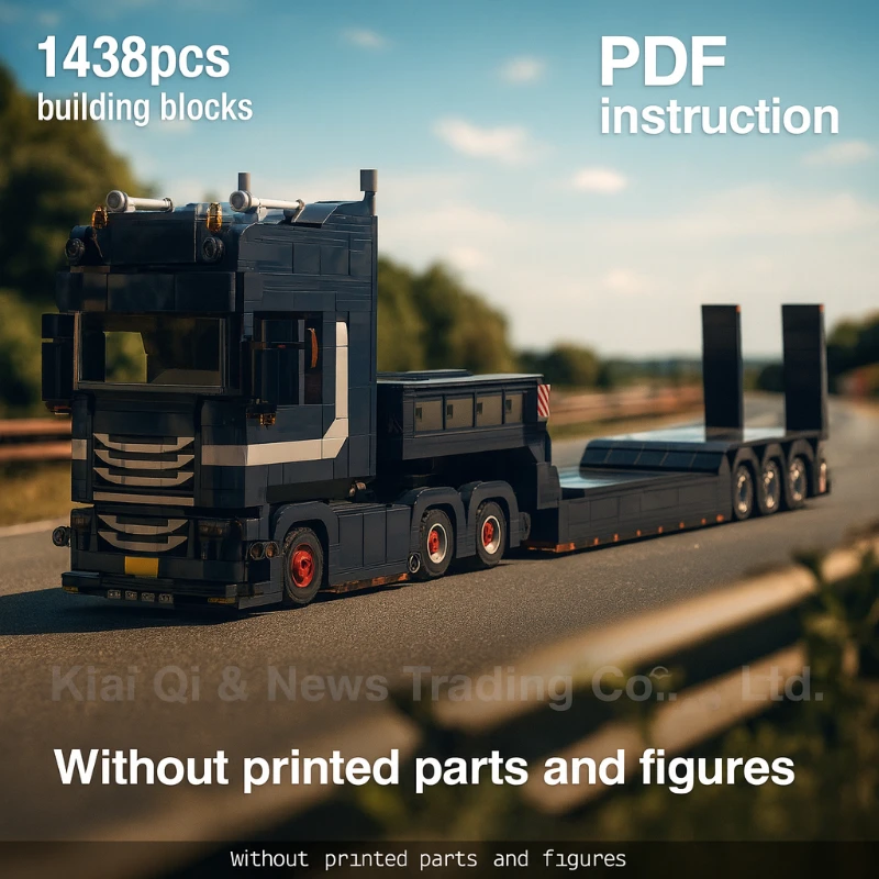 Heavy Duty Truck with Lowboy Trailer Model Building Blocks Set DIY Assembly Bricks Vehicle Collection Educational Toys Gift