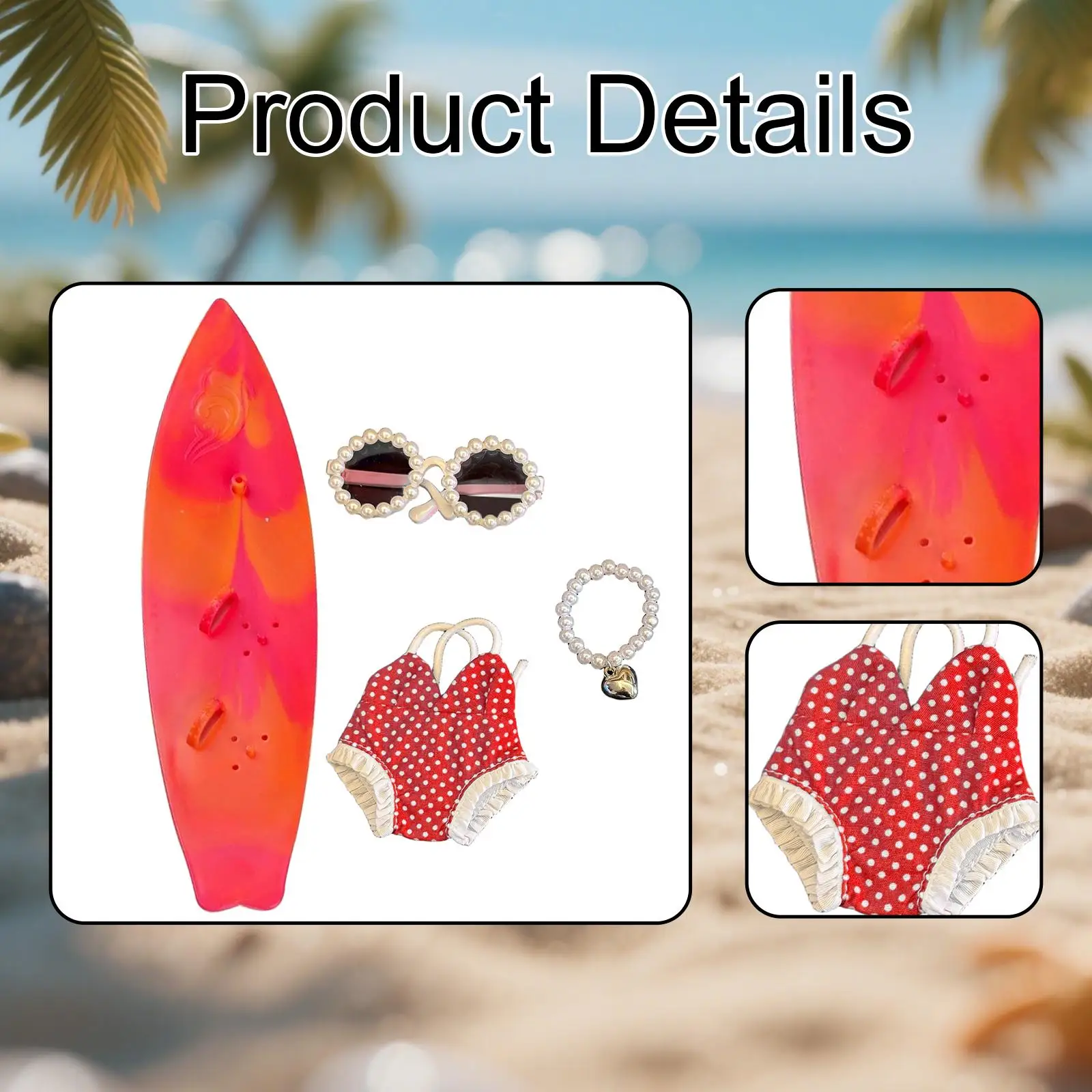 Doll Clothes for 6.69 inch Dolls Decor Summer Set Fancy Dress Themed Party DIY Fashion Mini Polka Dot Swimwear Beaded Necklace