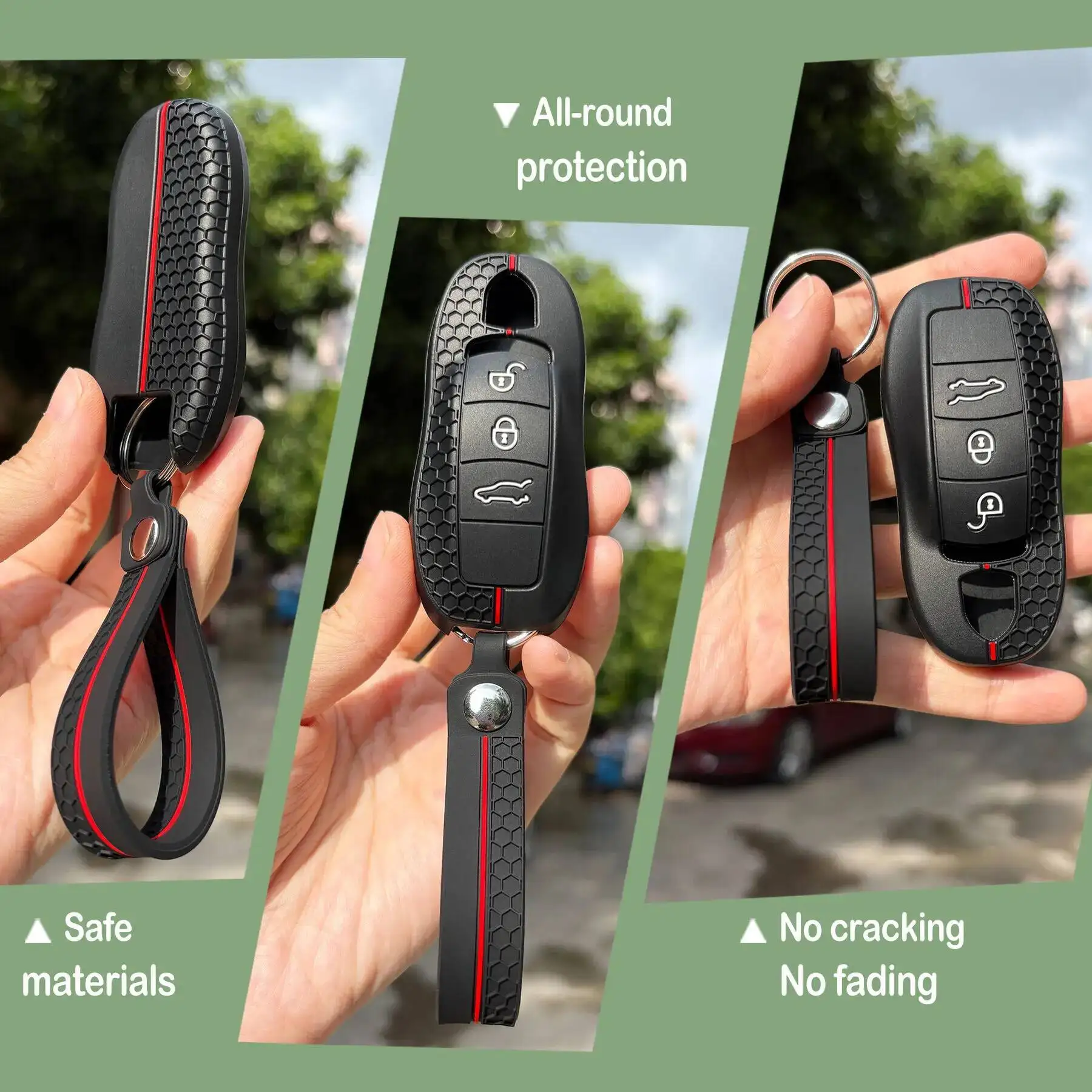 Keychain Holder For Porsche Macan Cayman Spyder 718 Boxster 718 Panamera Spyder Carrera Key Case Fob Covers Set