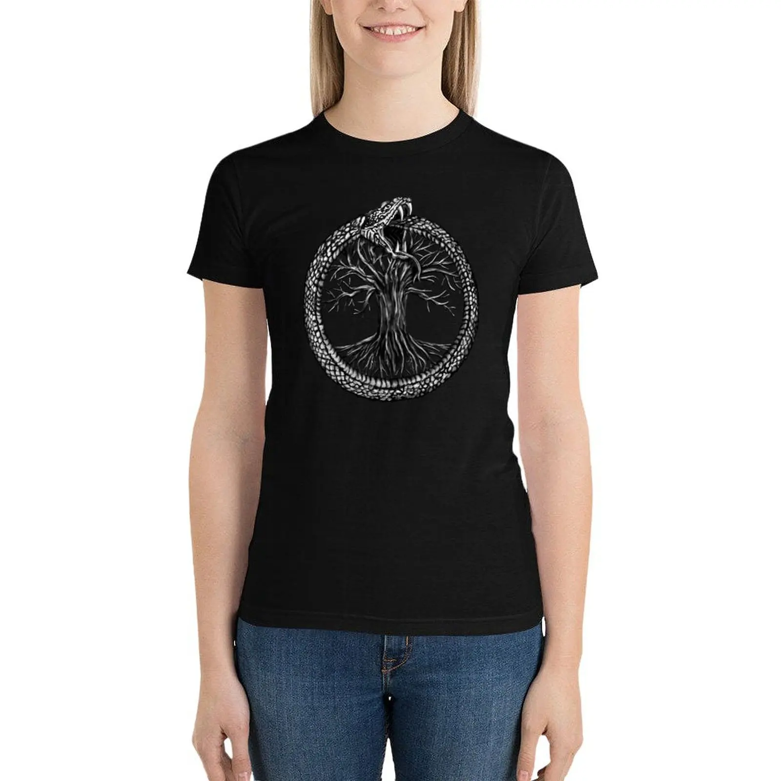 Ouroboros mit Baum des Lebens T-Shirt Sommerkleid ung Neuauflage Funnys Frau Mode