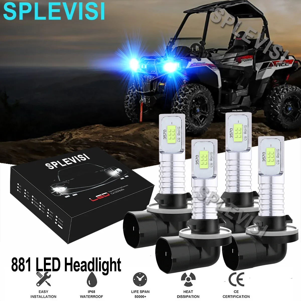 

4x 8000K Ice Blue LED Headlight Bulbs For POLARIS RANGER 400 500 570 700 800 900 & ext ev xp Models 2005 2006 2007 2008-2018