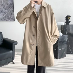 Men's Trench Coat Fashion long Windbreaker Men Solid Color Single Breasted Loose Casual Trench Man Streetwear Plus Size M-5XL