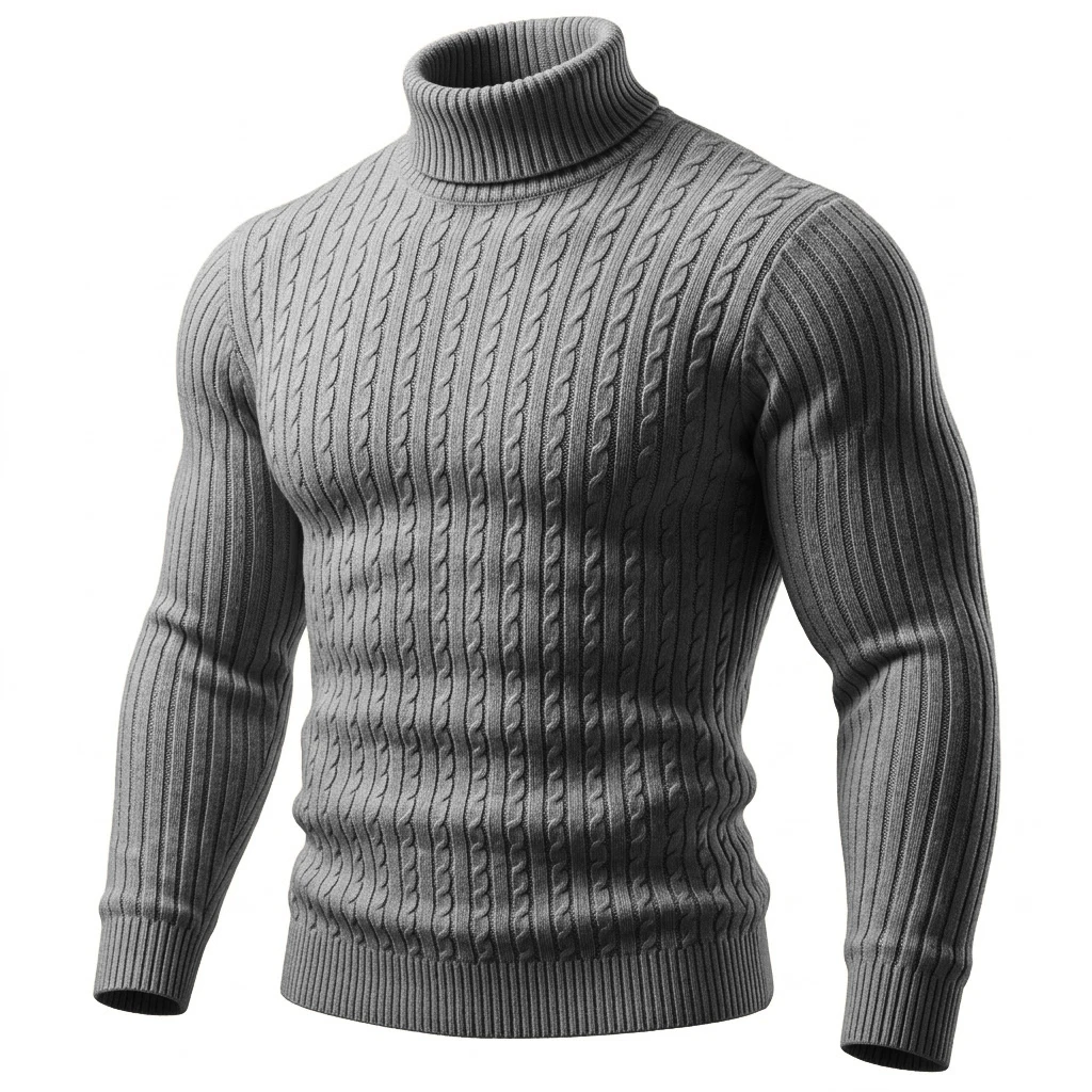 Herren Zopfmuster Rollkragenpullover Warmer Weicher Thermo-Pullover Winter Passform Langarm-Pullover für Kaltes Wetter Strickwaren – Detail 9