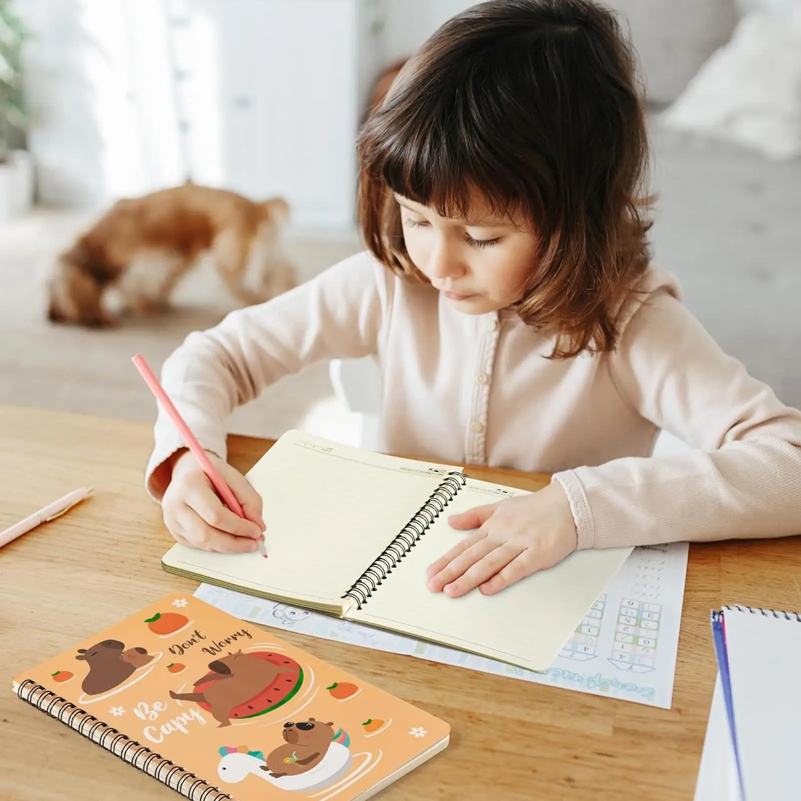 โน้ตบุ๊คโรงเรียนเกลียว A5 Travel Journal โน้ตบุ๊คเกลียว 2 ชิ้นนักเรียน Capybara-ธีมน่ารักเครื่องเขียนสําหรับห้องเรียน