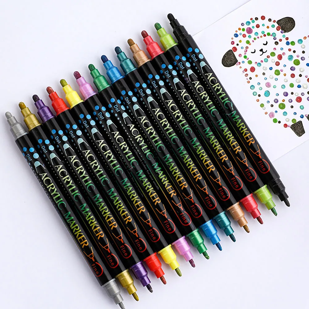 

Double headed dual color acrylic marker pen, drawing stationery, graffiti pen, marker pen, student art DIY hand drawing pen