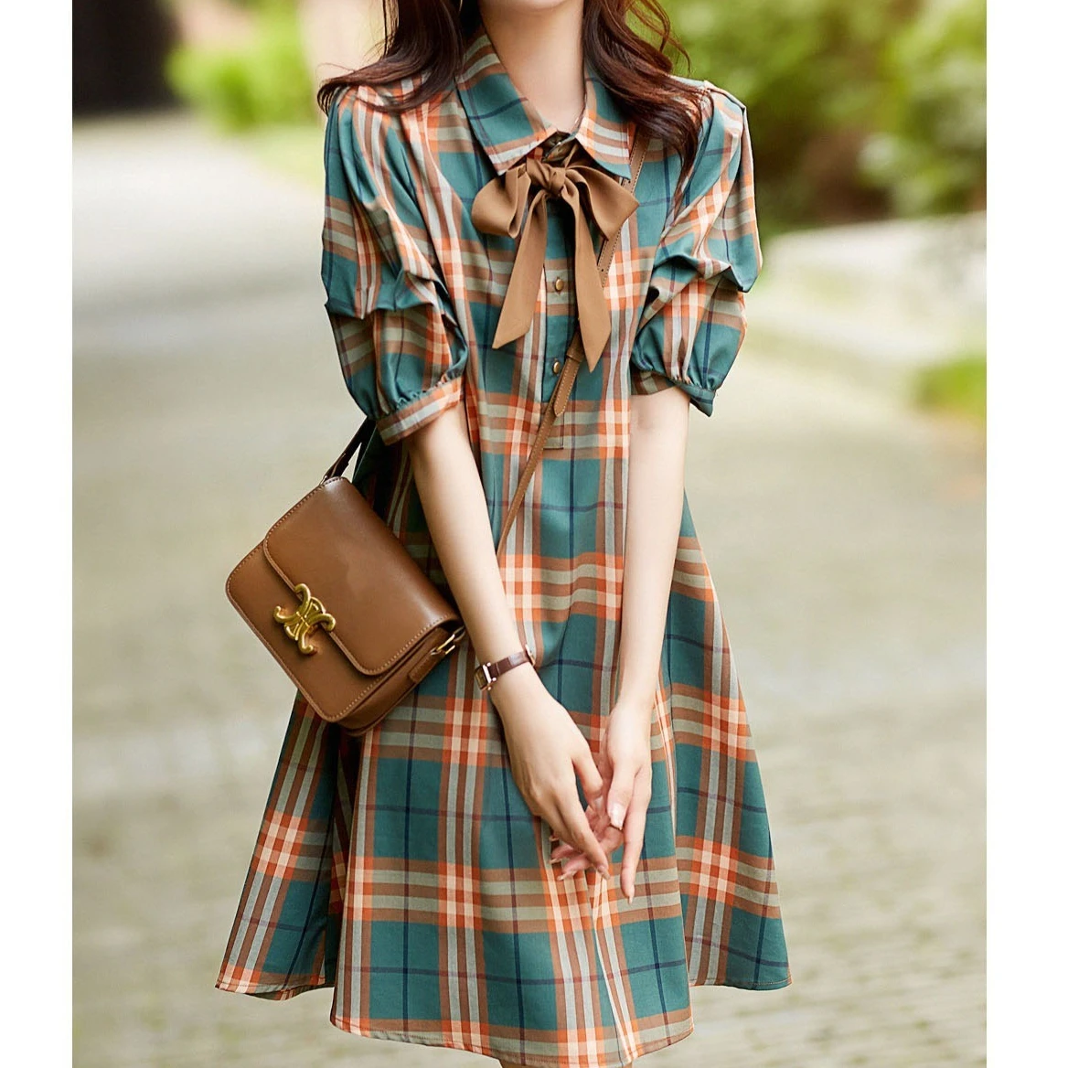 

Mid Length Dress Women Dresses A Line Plaid High Waist Vestidos Streetwear Short Sleeve Elegant High Waist Y2k Work Summer 2025