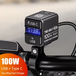 Motorcycle Battery Charger Two-Way 100W Super Fast Emergency Charging LED Display Dual Port USB A + Type C For Phone 5-16V Motor