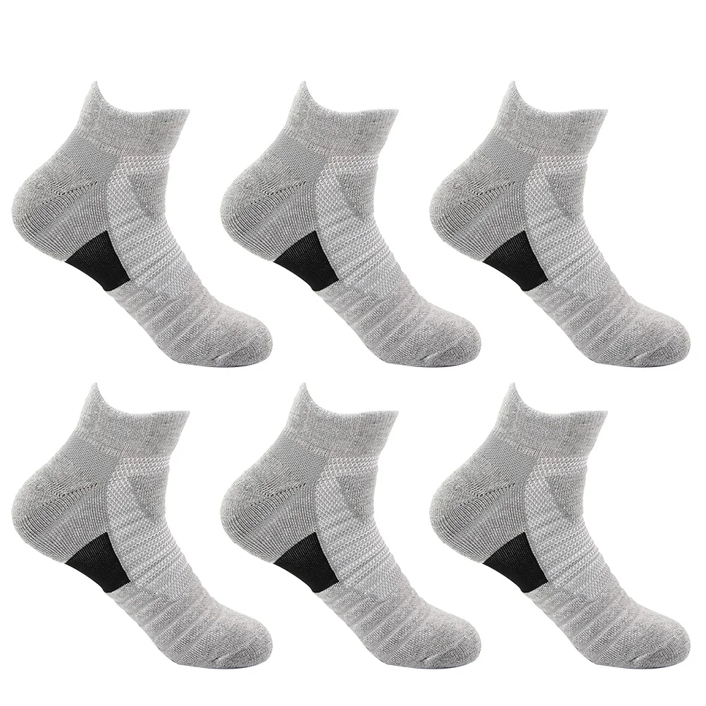 

6Pairs Men Breathable Outdoor Running Socks Non-Slip Short Ankle Compression Athletic Socks for Basketball Grey Free Size